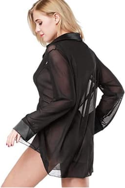 Doorzichtige nachtjapon met lange mouwen en strikdetails - Zwarte lingerie — thumbnail 5