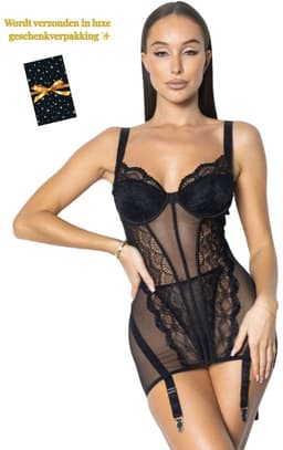 Luxe Lingerieset Dames – Sexy Lingerie – Erotische Lingerie Set – Corset Lingerie met Jarretels – Zwart Kant – Beugel BH – High Waist Lingerie – Boudoir Set – Chique – High End – Madam Hommard – Exclusief – Cadeau Set – Dare to Undress – XS, S, M, L — thumbnail 2