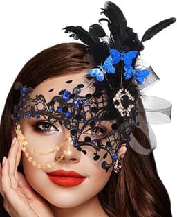 Vrouwen Venetiaans Feestmasker met Veren in Blauw voor Carnaval en Gala - Elegante Kostuumaccessoires voor Prom en Maskerade — thumbnail 1