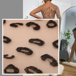 Luipaardprint catsuit met asymmetrisch ontwerp - Elastisch net lingerie bodystocking voor dames — thumbnail 2