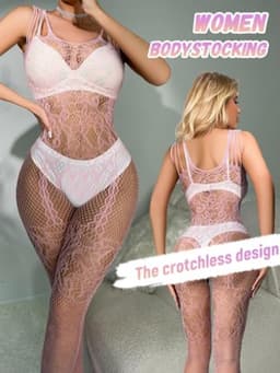 Dames lingerie body - Roze visnet catsuit - Elastisch en vloeiend - merkloos — thumbnail 2