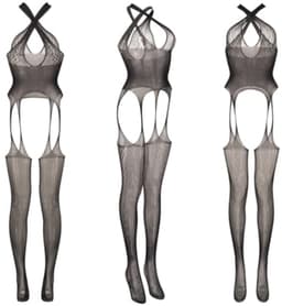 Zwarte bodystocking met opengewerkt patroon - rekbaar en comfortabel lingeriepak — thumbnail 7