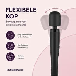 Wandvibrator Medium - Clitoris Stimulator - Massageapparaat - 28 Vibratiestanden - 7 Patronen - 4 Intensiteiten - Flexibele Kop - Siliconen - IPX5 Spatwaterdicht - 28 Centimeter - 90 Minuten Gebruik - Reisadapters - Seksspeeltje - Zwart - MyMagicWand — thumbnail 3