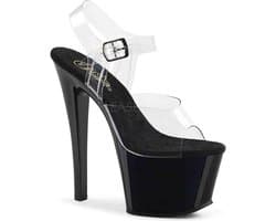 Pleaser - SKY-308 Sandaal met enkelband, Paaldans schoenen - Paaldans schoenen - 39 Shoes - Zwart/Transparant