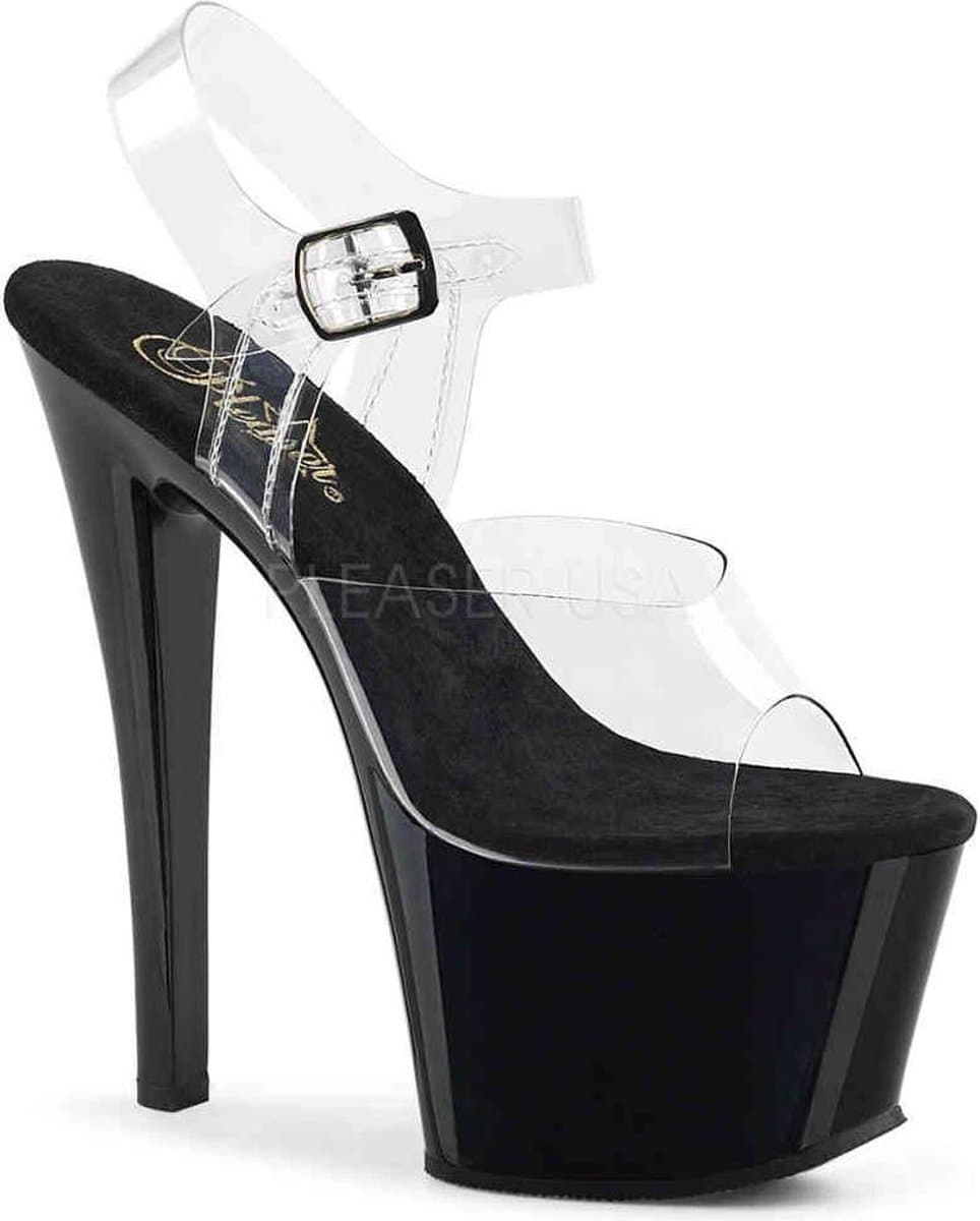 Pleaser - SKY-308 Sandaal met enkelband, Paaldans schoenen - Paaldans schoenen - 39 Shoes - Zwart/Transparant — afbeelding 1