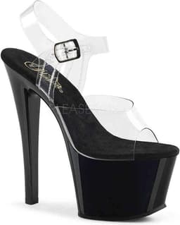 Pleaser - SKY-308 Sandaal met enkelband, Paaldans schoenen - Paaldans schoenen - 39 Shoes - Zwart/Transparant — thumbnail 1