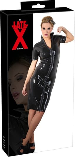 LateX – Latex Jurk Strak Ontwerp met Openstaande Kraag voor Gedisciplineerd Uiterlijk Maat S – Zwart — thumbnail 4