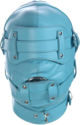 Banoch - Inferno Bondage Mask blue - blauw pu leren bondage masker met Gag & oogbedekking | BDSM — thumbnail 1