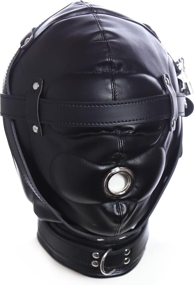 Banoch - Foraminis Hood Black - Zwart bondage masker van PU Leer | BDSM — afbeelding 1