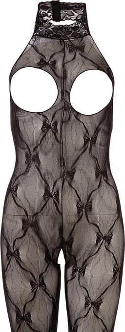 Mandy Mystery Lingerie – Sexy Catsuit Halter Model Klittenband met Vrije Borsten en Open Kruis – Maat SL - Zwart — thumbnail 7