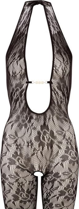 Mandy Mystery Lingerie –  Catsuit Open Kruis met Kanten Motief en Lage Decolleté voor Spanning – Maat L/XL – Zwart — thumbnail 5