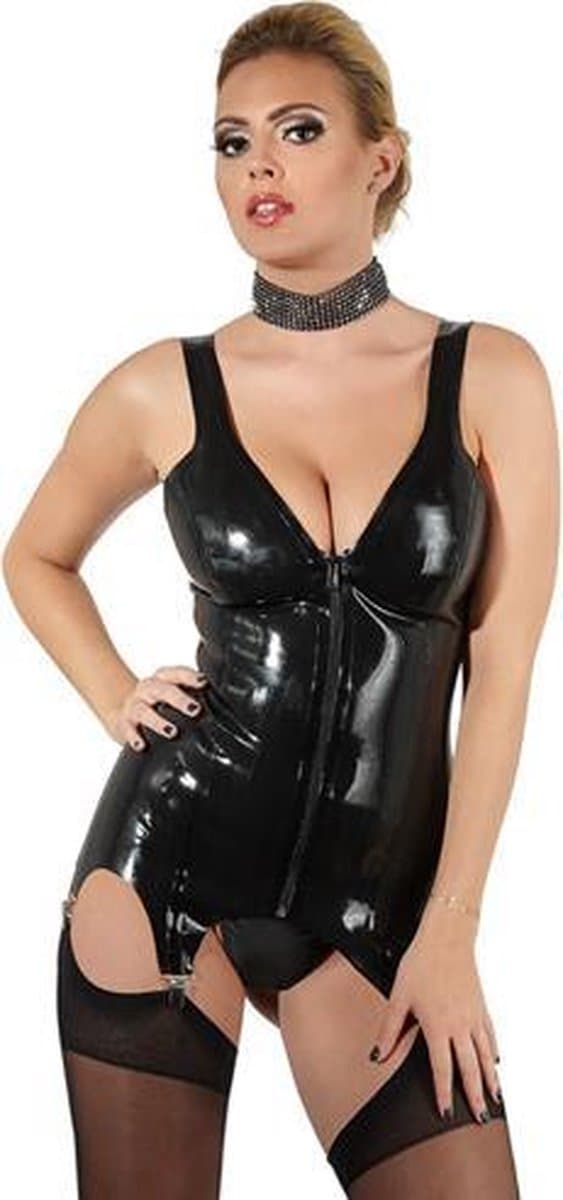 LateX – Latex Strap Shirt met Doorlopende Ritssluiting en 4 Bretels voor een Scherpe Uitstraling Maat XL - Zwart — afbeelding 1