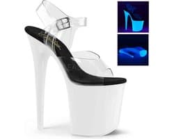 Pleaser - FLAMINGO-808UV Sandaal met enkelband, Paaldans schoenen - Paaldans schoenen - 39 Shoes - Wit/Transparant