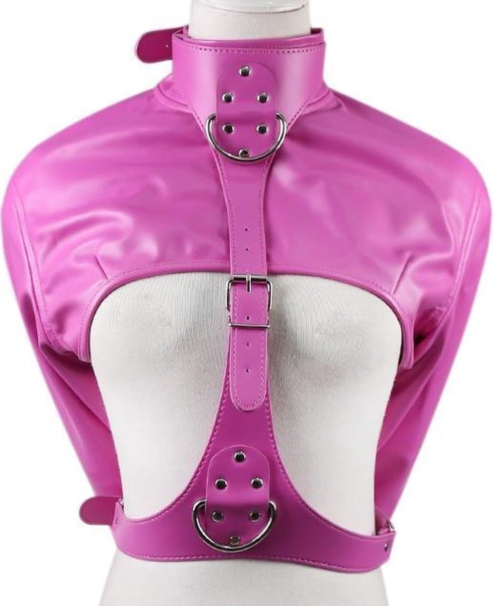 Banoch - Open Breast Straight Jacket Pink - pu leer dwangbuis bondage - Roze — afbeelding 1