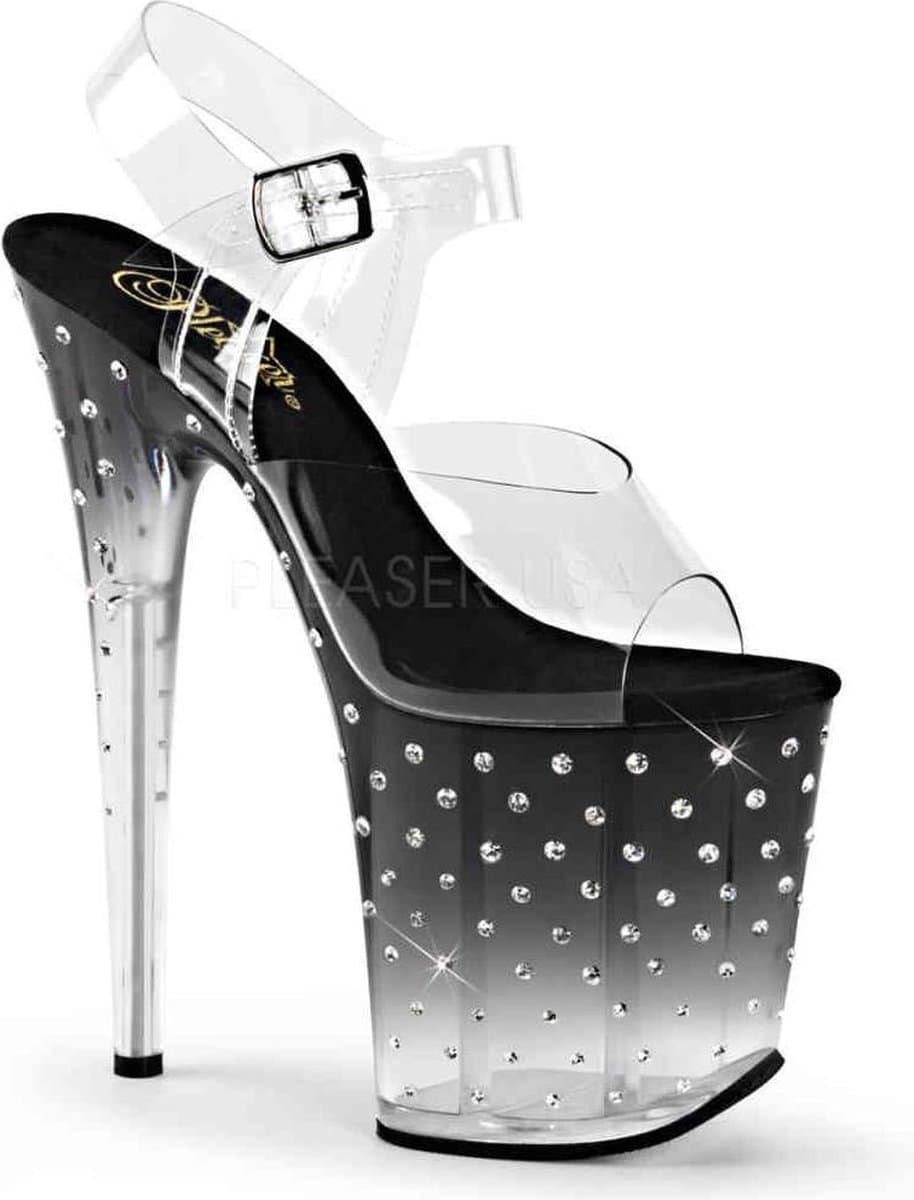 Pleaser - STARDUST-808T Sandaal met enkelband, Paaldans schoenen - Paaldans schoenen - 38 Shoes - Zwart/Wit — afbeelding 1