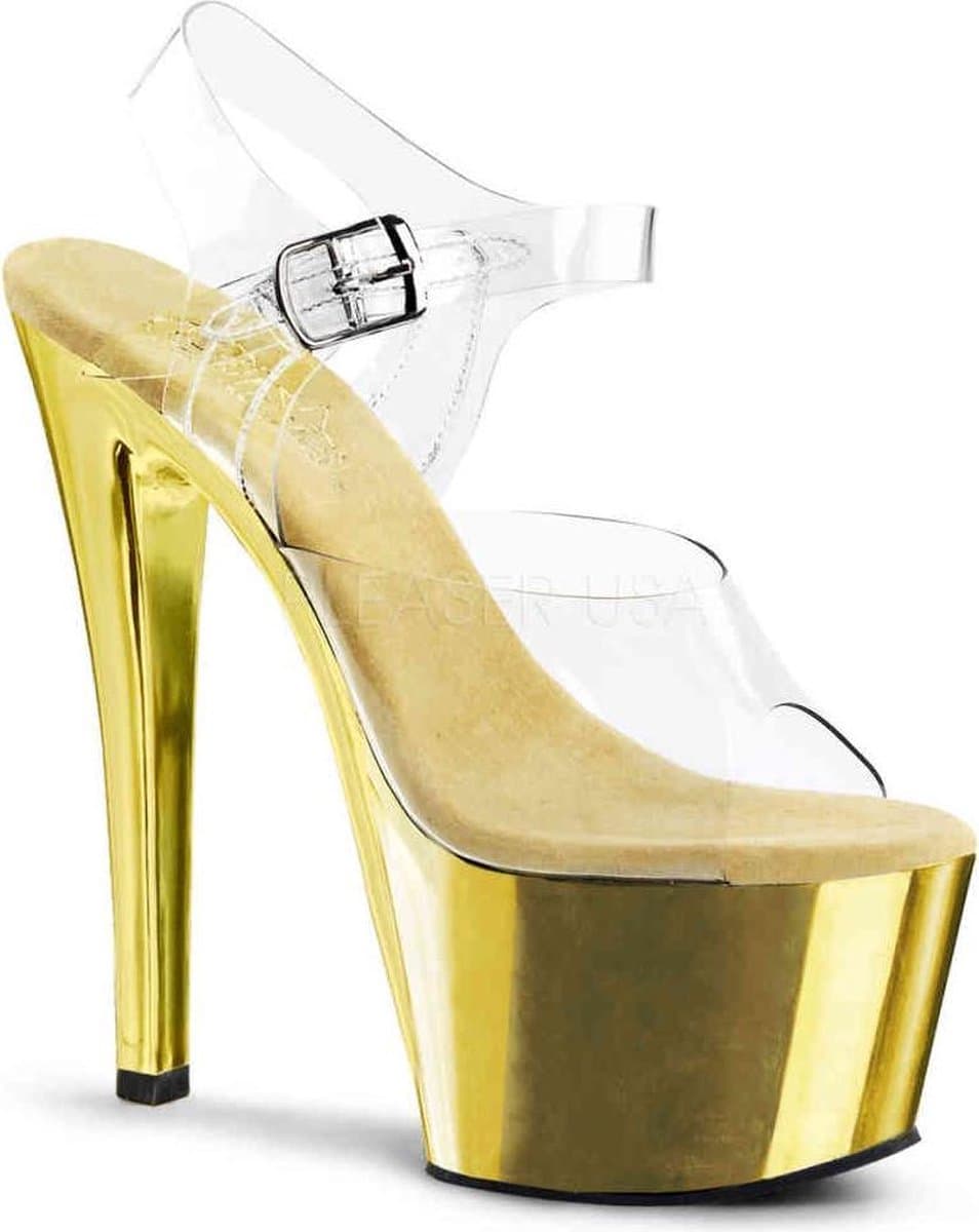 Pleaser - SKY308 Sandaal met enkelband, Paaldans schoenen - Paaldans schoenen - 45 Shoes - Goudkleurig/Transparant — afbeelding 1