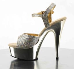 EU 40 = US 10 | DELIGHT-609G | 6 Heel, 1 3/4 Gold Chrome PF Ankle Strap Sandal — thumbnail 3