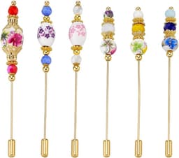 6 stuks porseleinen hoedspeldjes lange messing reversspeldjes 4,86 ~ 5,14 inch elegante lange steel hoed spelden met plant bloem westerse broche voor vrouwen decoratieve stropdas sjaal — thumbnail 5