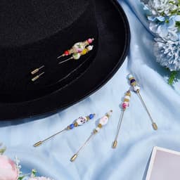 6 stuks porseleinen hoedspeldjes lange messing reversspeldjes 4,86 ~ 5,14 inch elegante lange steel hoed spelden met plant bloem westerse broche voor vrouwen decoratieve stropdas sjaal — thumbnail 4