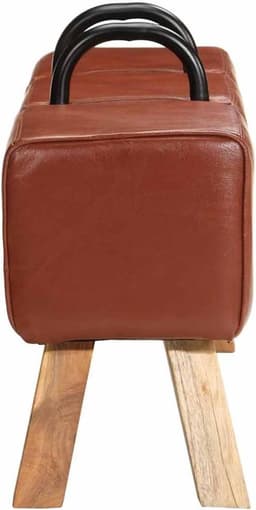 Turnbock-bank met acaciahouten bekleding, 110 cm lang, bruin en echt leer, bekleding voor robuuste training en comfortabele zitervaring, met massief houten frame en zacht — thumbnail 5