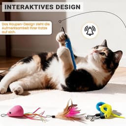 Kattenhengelset met stalen koord, interactief kattenspeelgoed, hengel met veer/muis/worm voor katten — thumbnail 5