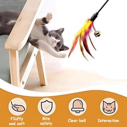 Verenspeelgoed voor katten, 6 stuks, hengel 65 cm, zwarte veren, interactieve stimulatie — thumbnail 5