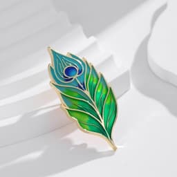 Zinklegering Emaille Pauw Veer Broche Turquoise Blad Spelden Sieraden Tassen Pakken Jassen — thumbnail 5