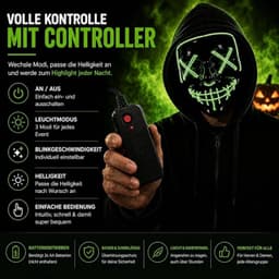 LED Halloween-masker in Purge-stijl, regelbare verlichting en oplichtend gezicht – Kostuum voor heren en dames voor Halloween, carnaval en verkleedfeesten (kleurenkeuze) — thumbnail 3
