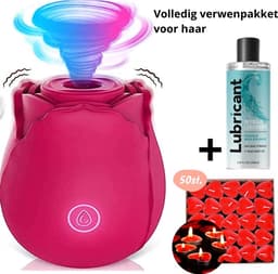 Intiem cadeau - Luchtdruk Vibrator Roos - Verwenpakket vrouw - Cadeau voor vriendin - 50 hartjes kaarsjes - 200ML Glijmiddel — thumbnail 1