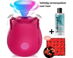 Intiem cadeau - Luchtdruk Vibrator Roos - Verwenpakket vrouw - Cadeau voor vriendin - 50 hartjes kaarsjes - 200ML Glijmiddel