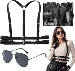 Lara Croft kostuum, cosplay - Driedelige set van kunstleer met harnas, damesbovenlichaam, handschoenen en pilotenbril - ShopVlot — thumbnail 1