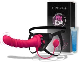 OMORIQA Pink Bloom™ – Verstelbaar Strapon Harnas met Premium Vibrerende Voorbinddildo & Trillende Buttplug – Inclusief App voor Controle & Glijmiddel Sample – Voorbind Dildo Set voor Koppels — thumbnail 1