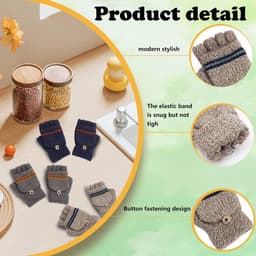 Handschoenen 3 Paar – Omklapbare Vingerloze en Want Handschoenen – Warme Gebreide Handschoenen voor Jongens en Meisjes 5-10 Jaar — thumbnail 3