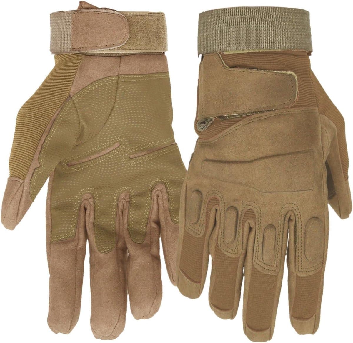 Handschoenen voor heren, volledige vingers, militaire tactische handschoenen, antislip, slijtvast, voor fietsen, fietsen en motorfietsen (bruin, L) — afbeelding 1