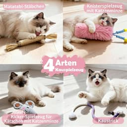 7-in-1 interactief kattenspeelgoed, zelfbezigheid, kattenhengel met wasbare zuignap, hangend kattenspeelgoed, kattenkruidstok en kauwtouw, kauwspeelgoed, veer roze — thumbnail 3