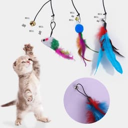 3 stuks hangende kattenspeelgoedset, stuiterend muisveren speelgoed met bel, grappig kattenspeelgoed voor huisdieren — thumbnail 5