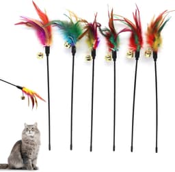 Set van 6 veren toverstokken voor katten - variabele kleur - gekleurde veren - voor katten en kittens — thumbnail 1