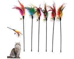 Set van 6 veren toverstokken voor katten - variabele kleur - gekleurde veren - voor katten en kittens