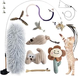 7-in-1 interactief kattenspeelgoed, zelfbezigheid, kattenhengel met wasbare zuignap, hangend kattenspeelgoed, kattenkruidstok en bijttouw, kauwspeelgoed, veer — thumbnail 1
