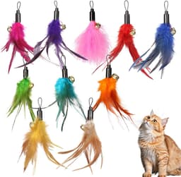 10 stuks kattenspeelgoed, veren met belletjes, interactief speelgoed voor katten, veerspeelgoed van natuurlijke veren, navulverpakkingen voor kattenspeelgoed voor beweging, interactief spel — thumbnail 1