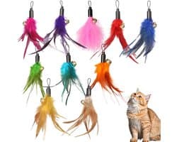 10 stuks kattenspeelgoed, veren met belletjes, interactief speelgoed voor katten, veerspeelgoed van natuurlijke veren, navulverpakkingen voor kattenspeelgoed voor beweging, interactief spel