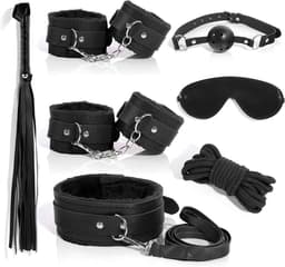 Bondage BDSM Kit Boeien, 7-delige bondage boeien set Fetisj bed boeien kits Handboeien Flogger Touw Kraag Oogband SM Spelletjes voor volwassenen voor vrouwen, mannen en koppels Seksspeeltjes — thumbnail 5