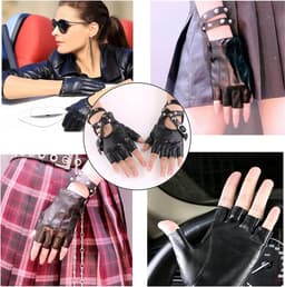 Vingerloze bikerhandschoenen, punk-handschoenen, vingerloos met klinknagels, leren handschoenen voor Halloween - ShopVlot — thumbnail 3