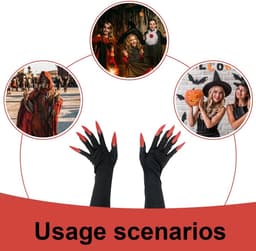 1 paar Halloween lange rode vingernagels handschoenen party kostuum lange nagels spookpoot heks duivel poot handschoenen voor kostuum Halloween party cosplay (zwart) — thumbnail 2