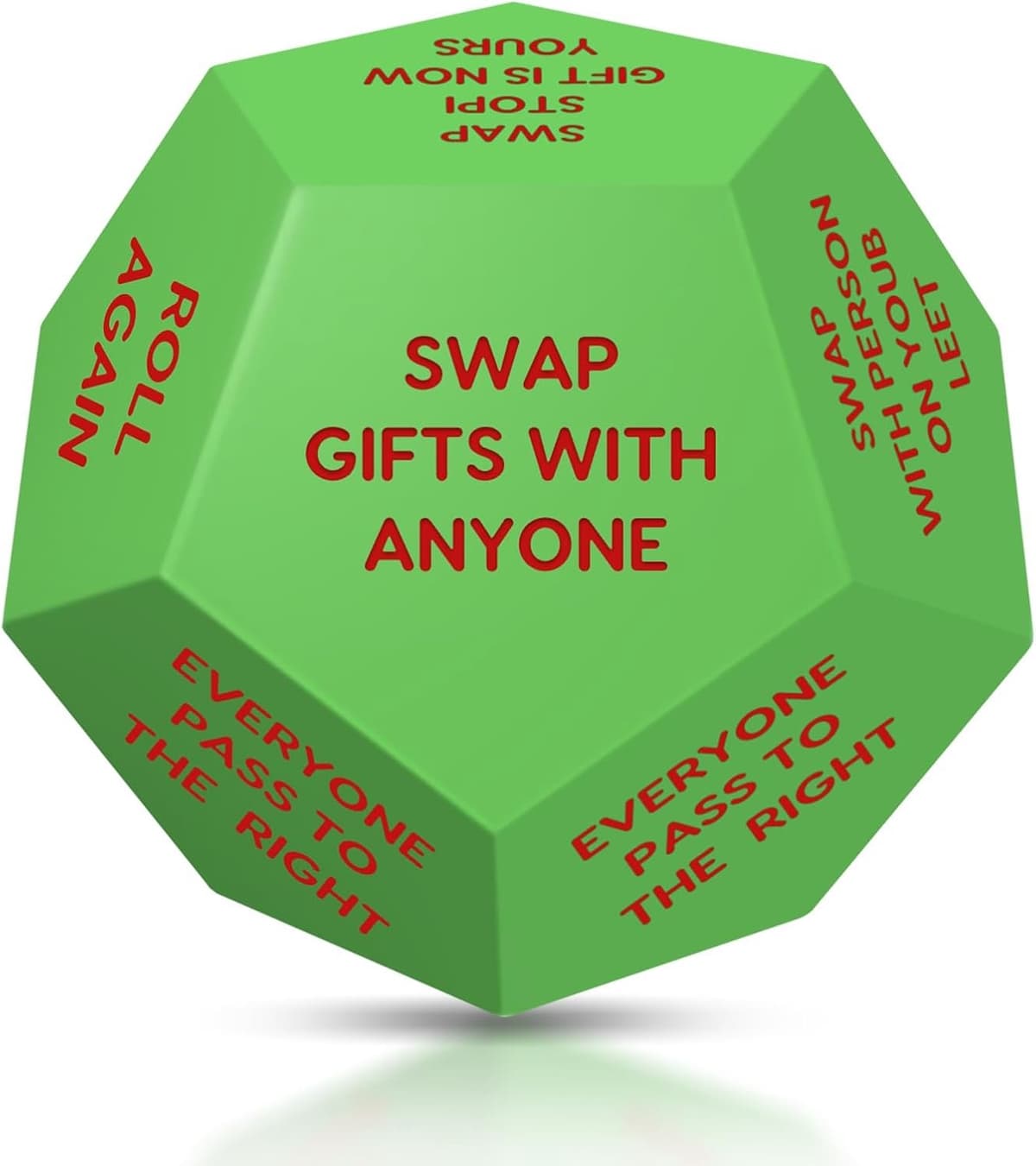 1x Cadeau-uitwisselingsdobbelsteen Kerst - 12 Zijden en Zachte Randen - 10 x 10 x 10 cm - voor Kerstfeest, Familie en Party - PU Materiaal, Incl. Spelregels — afbeelding 1