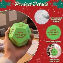 1x Cadeau-uitwisselingsdobbelsteen Kerst - 12 Zijden en Zachte Randen - 10 x 10 x 10 cm - voor Kerstfeest, Familie en Party - PU Materiaal, Incl. Spelregels — thumbnail 3