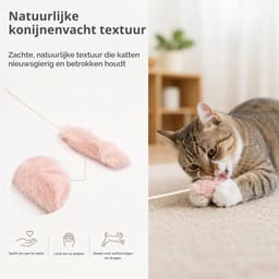 5-delige Set Interactief Kattenspeelgoed - Natuurlijke Kattenhengel van Echte Konijnenvacht - Licht & Duurzaam Speelgoed om Jachtinstinct te Stimuleren — thumbnail 4