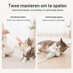 5-delige Set Interactief Kattenspeelgoed - Natuurlijke Kattenhengel van Echte Konijnenvacht - Licht & Duurzaam Speelgoed om Jachtinstinct te Stimuleren — thumbnail 2