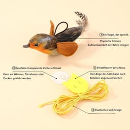3 stuks kattenspeelgoed, zelfbezigheid, hangend deurframe, elastische vogel met piepgeluid, vliegende vogel, kattenspeelgoed, vliegende vogelspeelgoed voor katten met elastisch touw — thumbnail 2