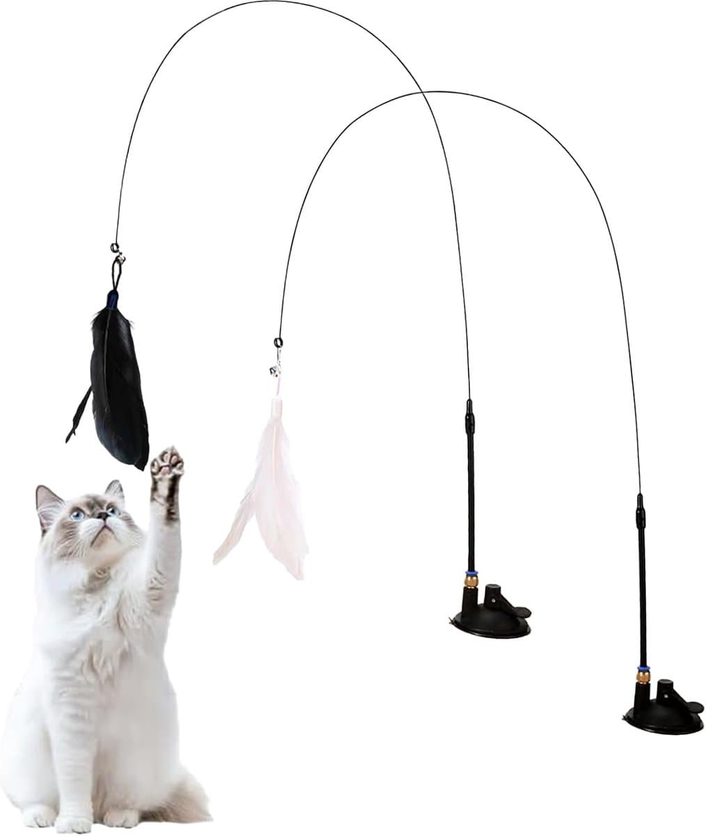 2 stuks kattenhengel, stabiel met zuignappen, interactief kattenspeelgoed, kattenhengel, speelgoed met zuignap, natuurlijk interactief kattenspeelgoed voor katten — afbeelding 1